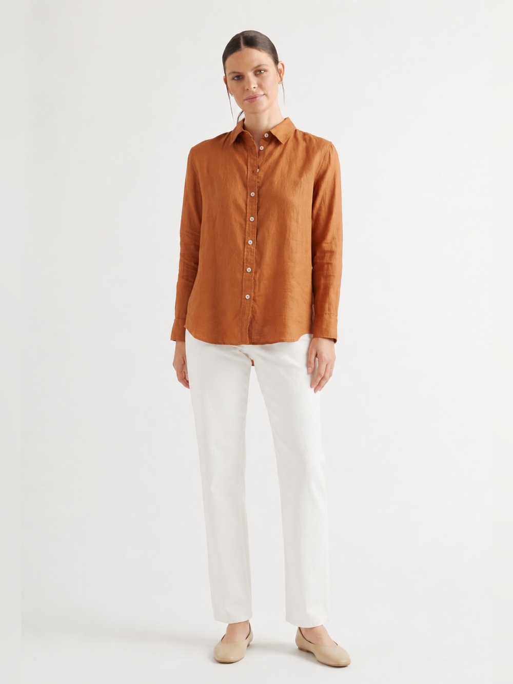 NWOT: 100% European Linen Long Sleeve Button Up - Terracotta | Size: XL